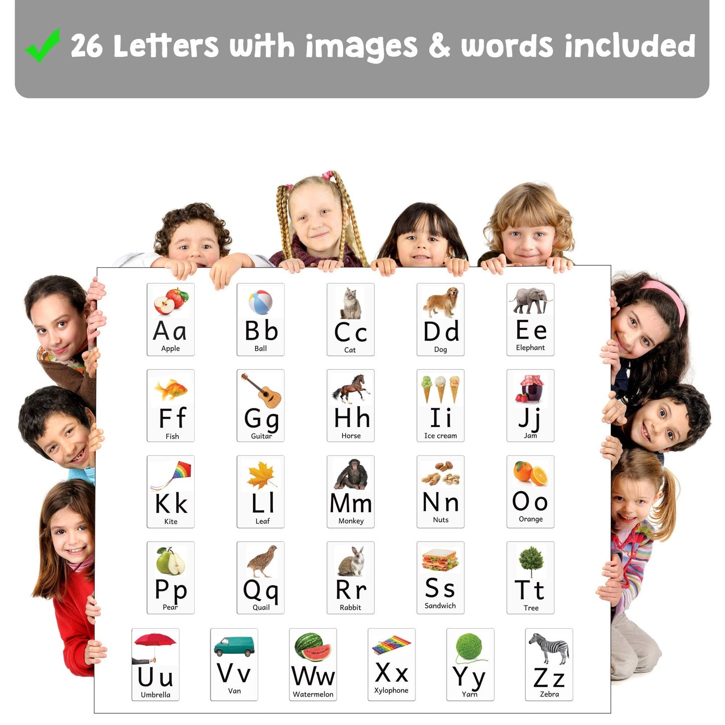 Attractivia Magnetic Big Alphabet ABC Picture Flash Cards. 26 Sturdy Large Letters with First Words for Toddlers, Preschool and Kindergarten