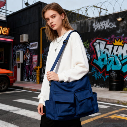Canvas Messenger Bag Large Hobo Crossbody Bag with Multiple Pockets Casual Shoulder Tote Bag for Women and Men