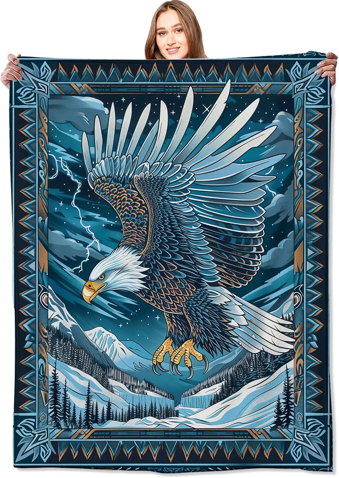 Blue Eagle Blanket,Mountain Nature Southwestern Throw Blankets,Gifts for Kids Adults & Wildlife Loves,Lightweight Soft Fleece,for Sofa Couch Bed Room Travel,Birthday Decor,40x50in