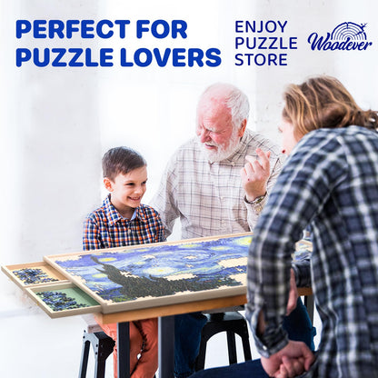 Rotatable 360-Degree Wheels Puzzle Board with Drawers and Cover 1000 Pieces Lightweight Portable Wooden Puzzle Table for Adults Size 30" x 22"