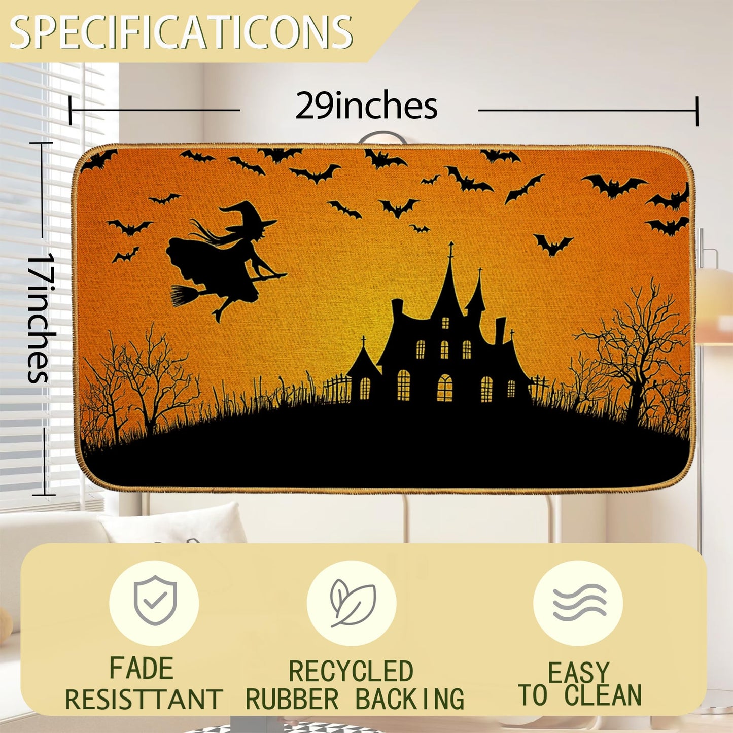 SHGAIL Halloween Welcome Door Mat, Non-Slip Front Doormat for Indoor, Low Profile Entrance Rug 30x17 Inch, Summer Home Gift