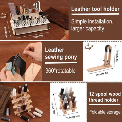 628Pcs Leather Working Tooling Set for Beginners, Starter Working and Tool Supplies with Leather Pony, Tooling Box, Stamping Punching Tools, Sewing Thread, Rivets Kit for DIY Crafts