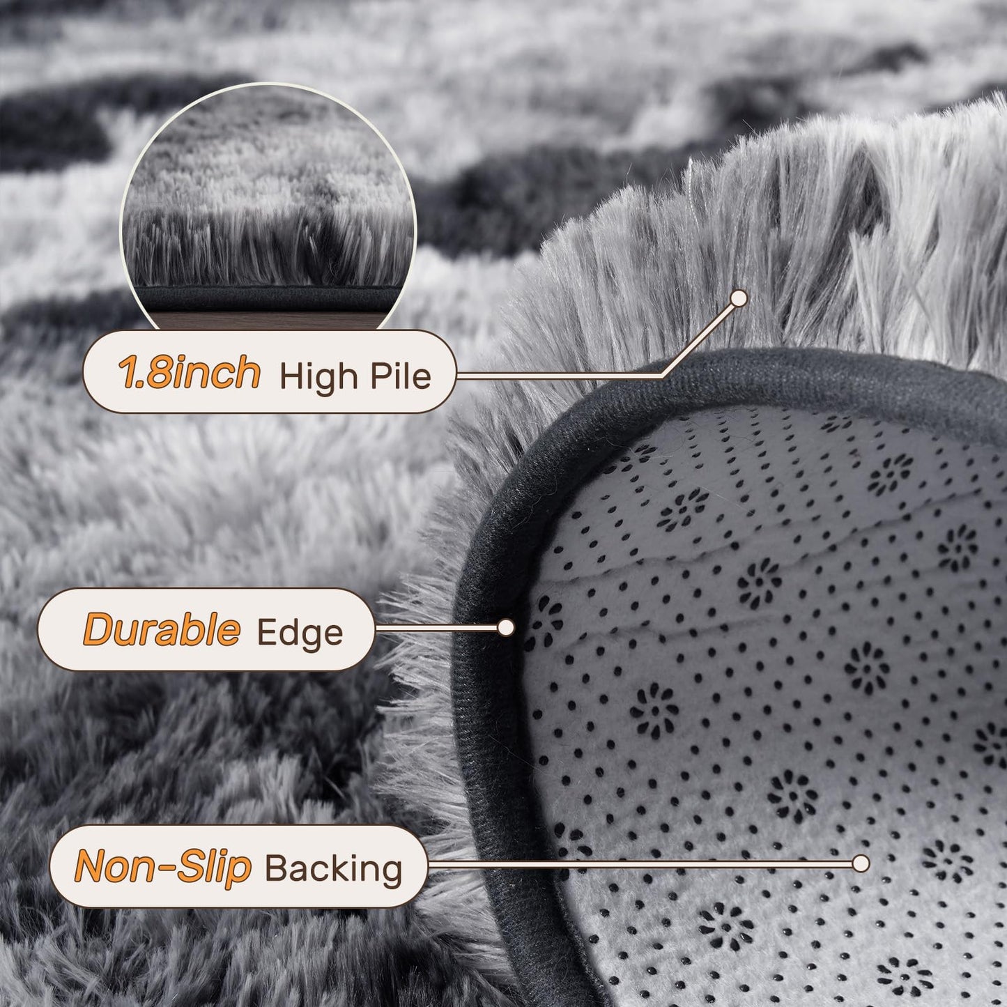 5x7 Ft Large Shag Rug for Living Room Bedroom,Tie-Dyed Ultra Soft Fluffy Furry Area Rug, Aesthetic Carpet for Indoor Floor Home Decor (Black)