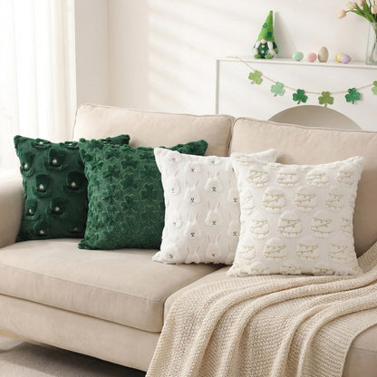 Vermeyen St Patricks Day Pillow Covers 16 x 16 inch Set of 2 3D Embroidered Shamrock Pillow Soft Plush Faux Fur St Patricks Day Decorations for SOFE Bedding Holiday