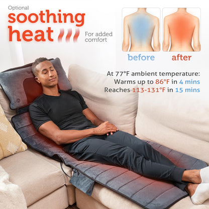 COMFIER Full Body Massage Mat with Movable Neck Pillow, 10 Vibrating Motors & 4 Heating Pads, Back Massage Pad, Father's Day Gifts for Dad Men