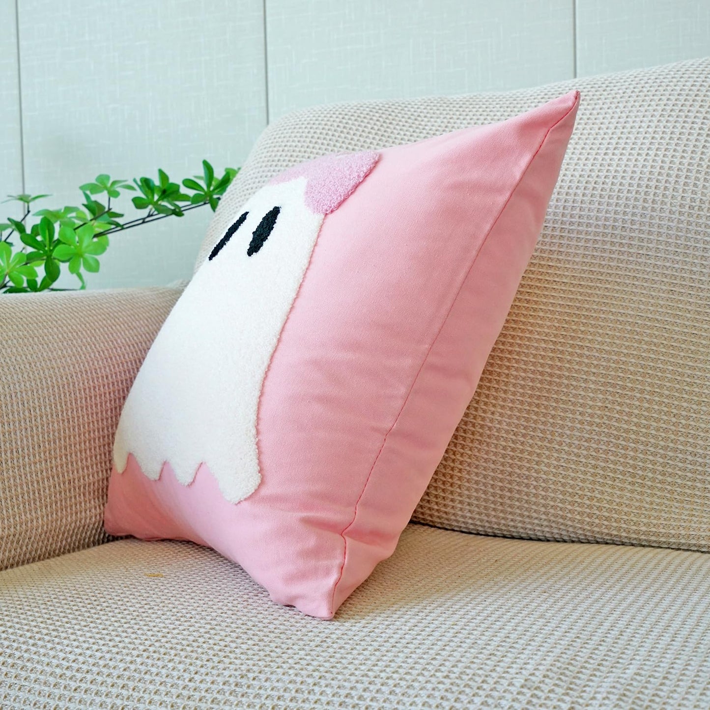vctops Halloween Pillow Covers, Halloween Decorations Cute Ghost Spooky Tufted Throw Pillow Cases Soft Cotton Couch Cushion Case for Chair Sofa Bedroom Living Room Home Decor (Pink C,18"x18")