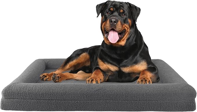 Orthopedic Dog Bed - 45x36 Inch Large Dog Bed with Supportive Bolster, Nonslip Bottom, and Removable Washable Cover - Memory Foam Pet Beds for Large Dogs - Pet Products by PETMAKER (Gray)