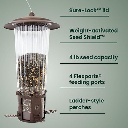 Perky-Pet 334-1SR Squirrel-Be-Gone Max Large Wild Bird Feeder with Flexports, Squirrel Proof Bird Feeder with Weight-Activated Perches - 4LB Seed Capacity