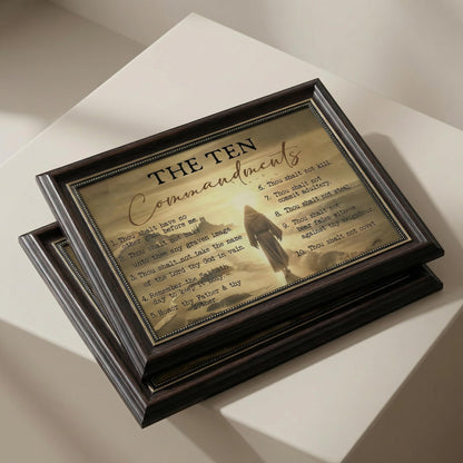 Dark Brown Framed The Ten Commandments Canvas Wall Art Jesus Christ Wall Decor Picture Christian Inspirational Quotes Poster Print Painting for Church Living Room Bedroom Home Decoration