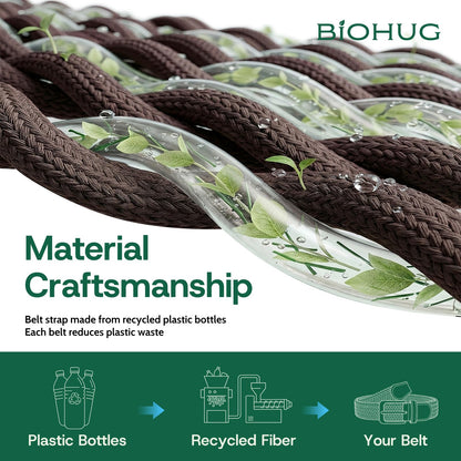 BIOHUG Men's Elastic Braided Belt Eco-Friendly Recycled Fabric Stretch Woven Belt for Jeans Pants,Golf Casual Wear 1.34" Width Dark Brown