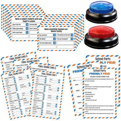 IIDEA School Party Friendly Feud Game with 2 Answer Buzzers, Graduation Team Building Class Reunion Feud Cards for School Game Night Fun Trivia Quiz for Students Teachers Groups Holiday Gatherings