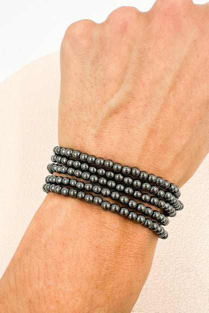 CHELYQST Hematite Bracelet - Stone of Healthy and Healing,Stretch Natural Stone Crystal Beads Jewelry Gifts for Women Men Unisex Adult,4mm