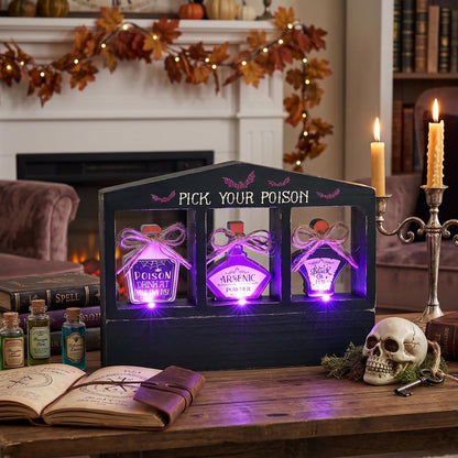 Valery Madelyn Halloween Decorations Indoor with Purple LED Lights, Lighted Spooky Halloween Decor Pick Your Poison Tabletop Sign, Witch Decorations for Home Party Office, 8 Inch