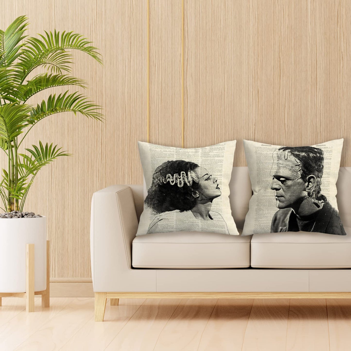 Giosve 18x18 in Set of 2 Decorative Pillowcase Halloween Gothic Couple Horror Throw Pillow Cover Gifts for Gothic Room Couch Sofa Decor, Gifts for Couples, Valentine Day (Beige)