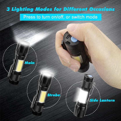 KunHe USB Rechargeable Mini Small LED Flashlights Bulk Camping Lantern Flashlight Bright High Lumens EDC Flash Light 10 Pack