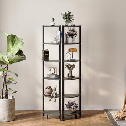 IRCPEN 6 Tier Corner Shelf 63.1" Tall Corner Shelves Stand Ladder Shelf Grey Woodgrain Industrial Standing Bookshelf Organizer Display Rack Bookcase Plant Stand for Living Room Bedroom CS-001GW