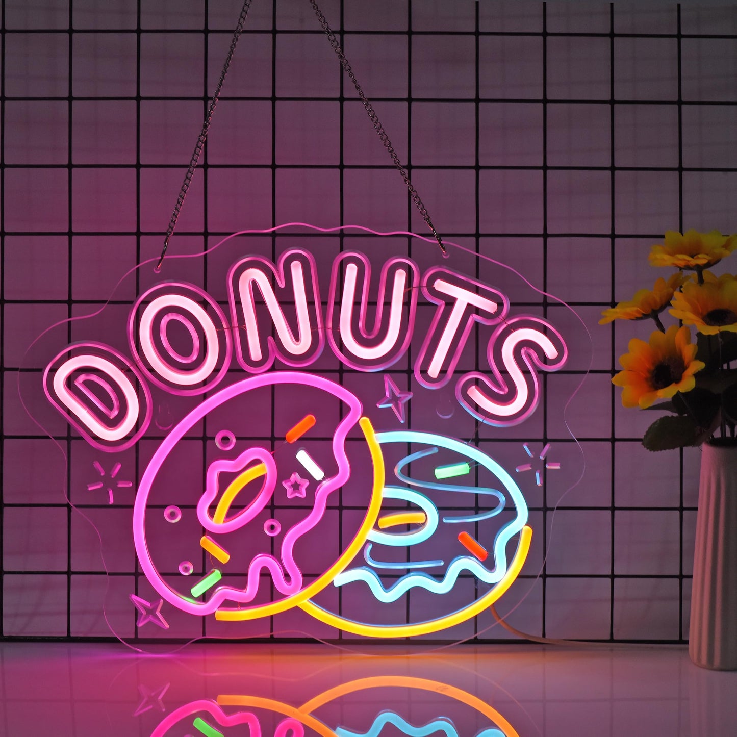 JOMOBUTY Donuts Neon Sign, Neon Lights Hanging Wall Art Decoration for Home Kitchen Business Bakery Restaurant Bar Cafe Fast Food Shop, USB Powered Ultra Bright Dimmable