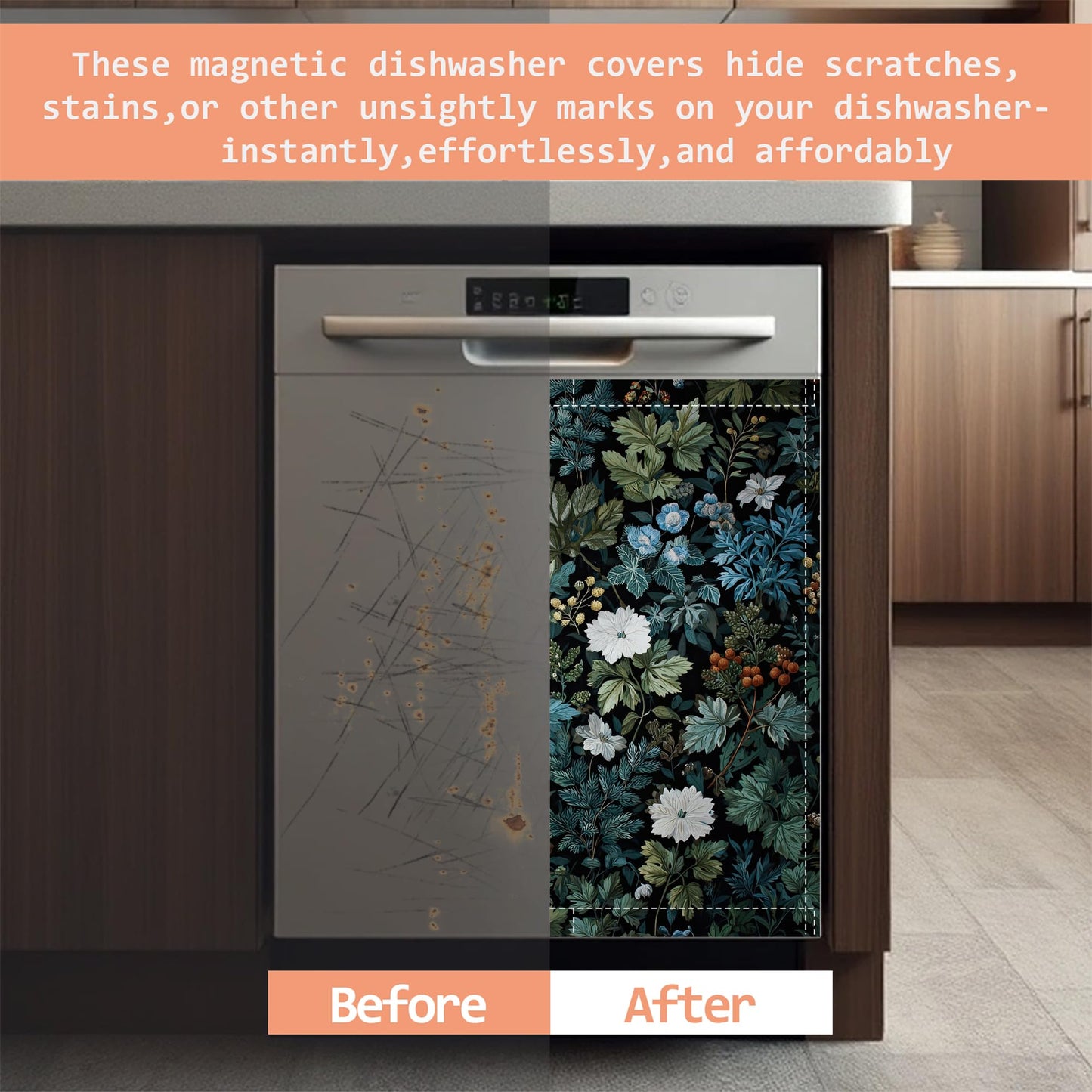 Forest Plants Flowers Dishwasher Magnet Cover Reuseable Refrigerator Magnet Cover Decal Kitchen Fridge Hoilday Party Decor, 23 W x 26 H