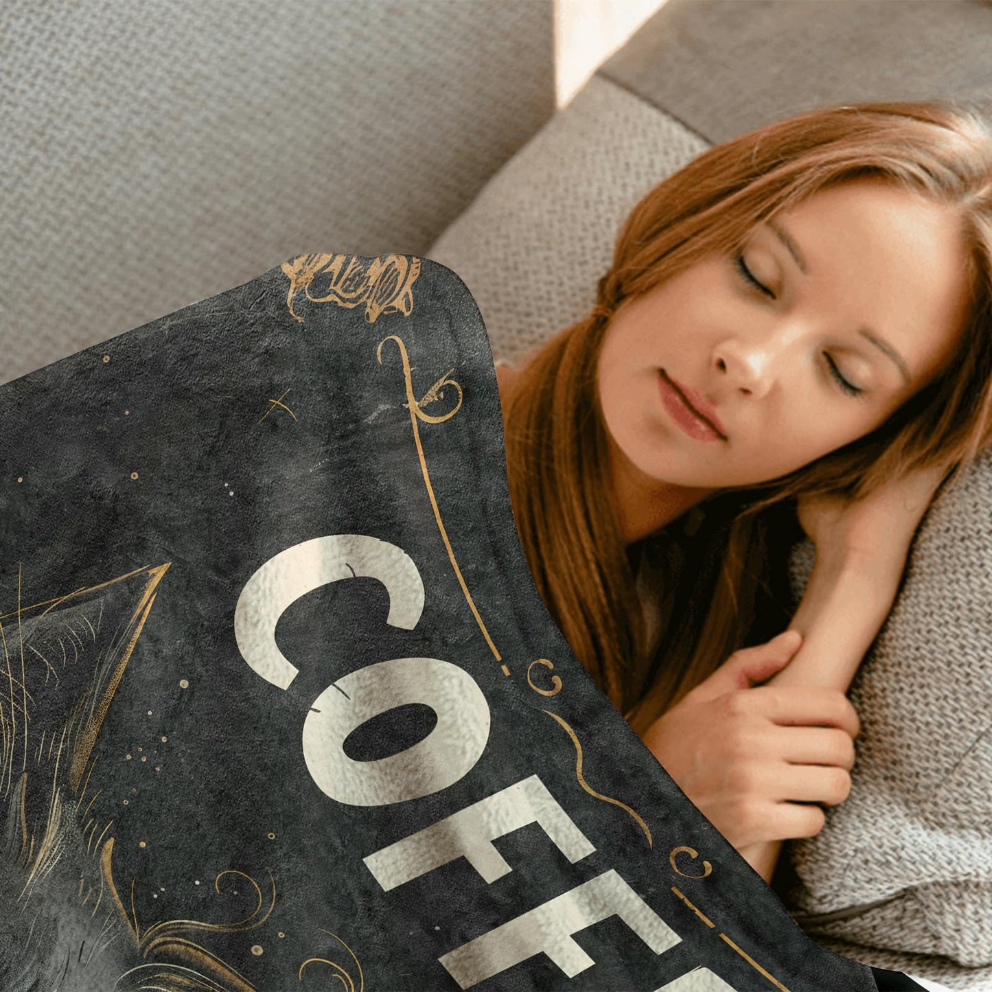 MIEPOS Funny Black Cat Coffee Throw Blanket, 50x60in, Soft, Lightweight Flannel,Grumpy Gothic Cat with Mug and Sarcastic Quote Blankets, Gifts for Adults, for Halloween Office Home Living Room Decor
