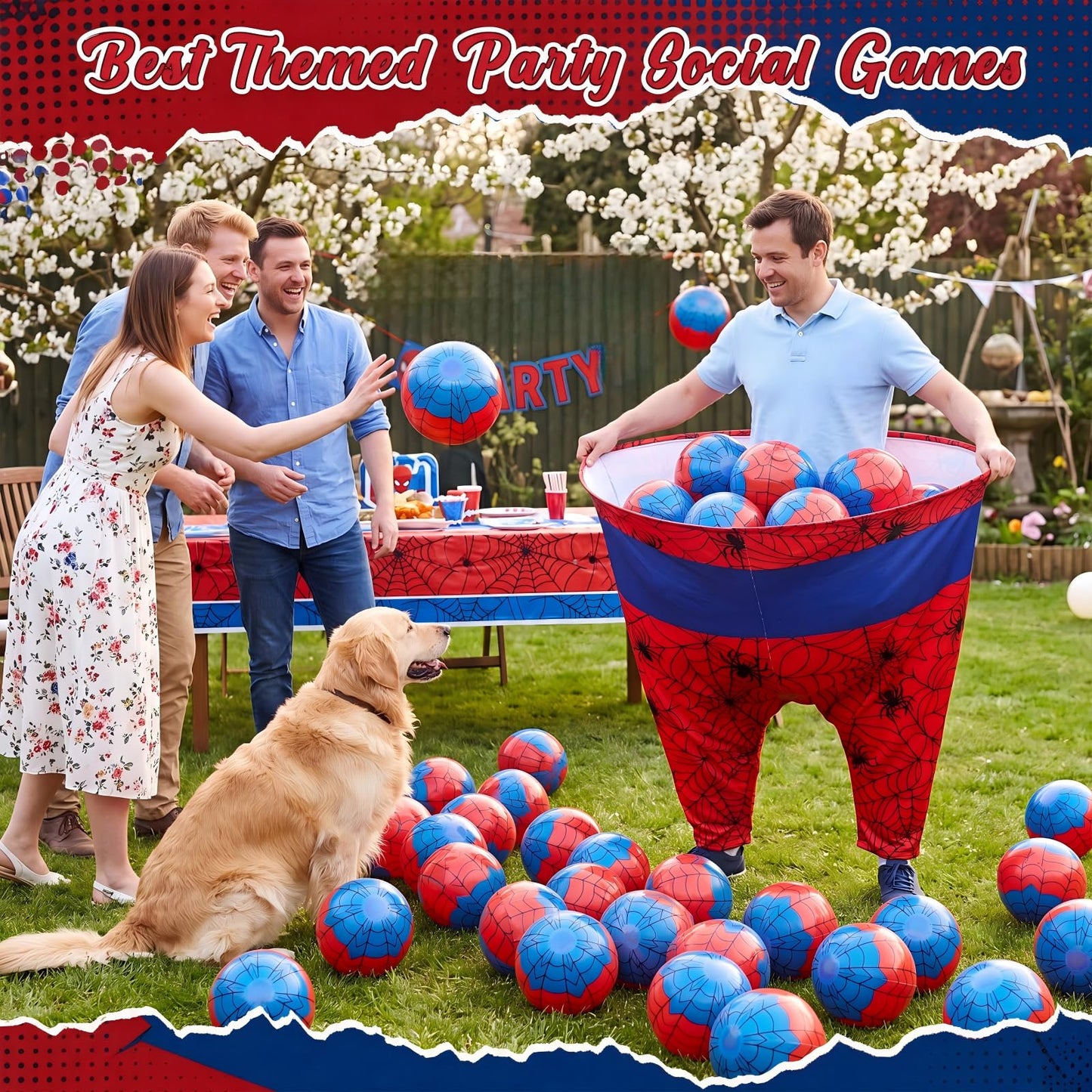 JolliLudo 9 Pcs Spider Web Granny Pants Yard Game for Adults Giant Granny Pants with Beach Balls Pumps Summer Beach Games Gifts Birthday Decor Party Favor
