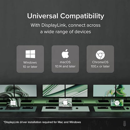 Plugable USB 3.0 Universal Docking Station for Windows, macOS, ChromeOS (Dual HDMI Monitors or DVI/VGA, Gigabit Ethernet, Audio, 6 USB Ports)
