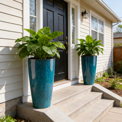 Lucieblessdesign 21 inch Tall Planter, Indoor Outdoor Planter Set of 2 Tall Outdoor Planters for Porch Large Planter Pot with Drainage Hole for Home Garden Front Door (Deep Blue)