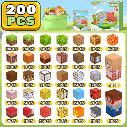 LionFuny 200PCS Magnetic Blocks,Magnetic Building Blocks Stacking Toys,Magnet Toys Building World Set, STEM Sensory Christmas Birthday Gift for Toddlers Boys Kids Age 3 4 5 6 7 8,Upgrade 1" Large Size
