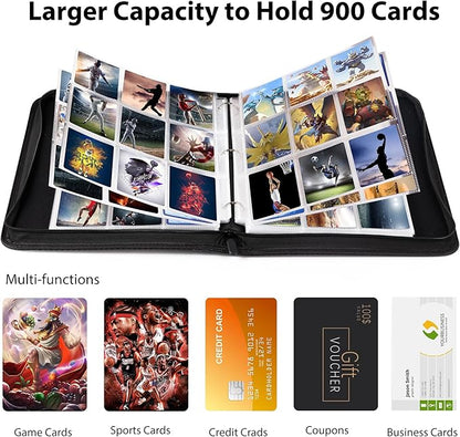 WOT I Trading Card Binder, 900 Pockets Sleeves with Zipper, Double Sided Pockets Card Holder Carry Case for Baseball Card, Football Card