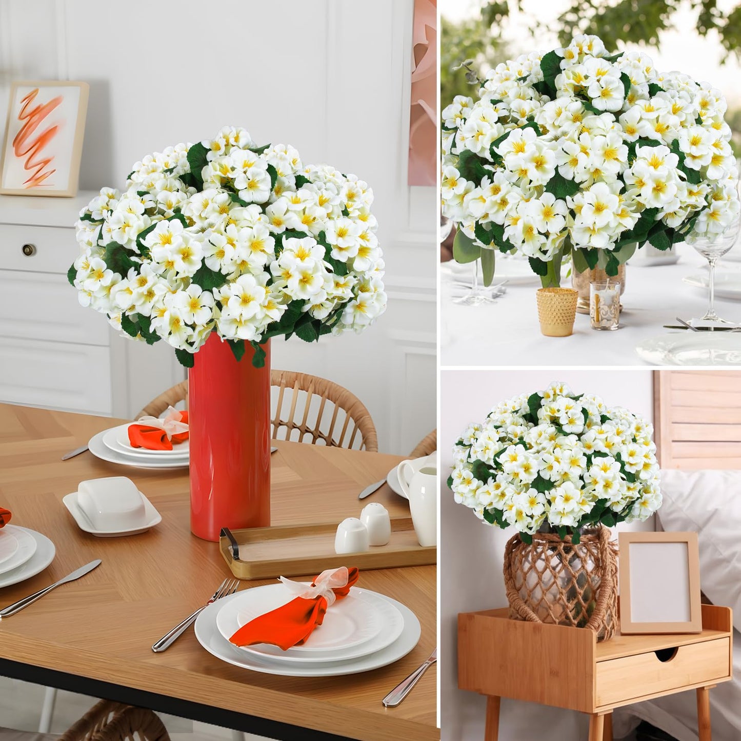 Hananona 6 Pcs Artificial Geranium Flowers for Outdoors Geranium Silk Flowers Outdoor UV Resistant Garden Plants Faux Flowers for Home Kitchen Table Centerpieces Decor (6, Snow White)