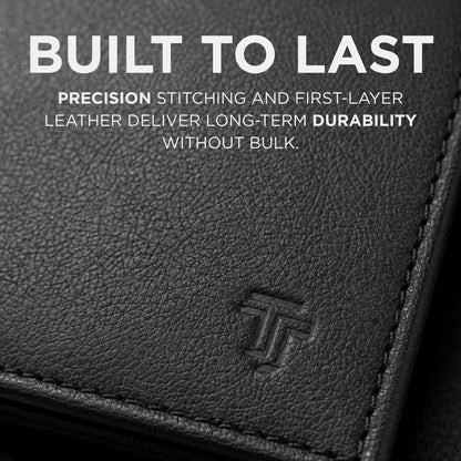 TRUTANN Black Leather Wallet – TrifoldCard Holder | Real Genuine Leather Mens Wallet | RFID Secure | Fits 8 Cards | Tap to Pay Feature | Quality Credit Card Holder