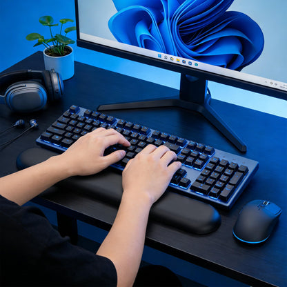 ASFSKY Keyboard Wrist Rest for Full-Size Mechanical Keyboards, 17-Inch Ergonomic Memory Foam Wrist Support with PU Leather Surface, Easy to Clean for Office, Gaming & Coding (Classic Black)
