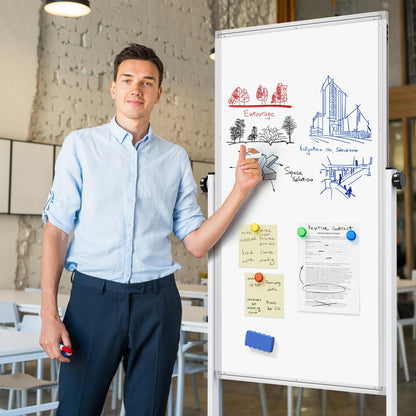 Large Rolling Whiteboard on Wheels, 48" x 24" Height Adjustable Mobile White Board with Stand, 4' x 2' Portable Standing Magnetic Dry Erase Board Easel for Home Office Classroom School, Silver
