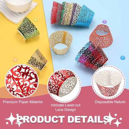 HARFINGTON 50 Pcs Lace Cupcake Liners Standard Vine Designed Hollow Out Cupcake Wraps Artistic Bake Cake Paper Cups for Anniversary Birthday Weddings Parties, Reflective Dark Red