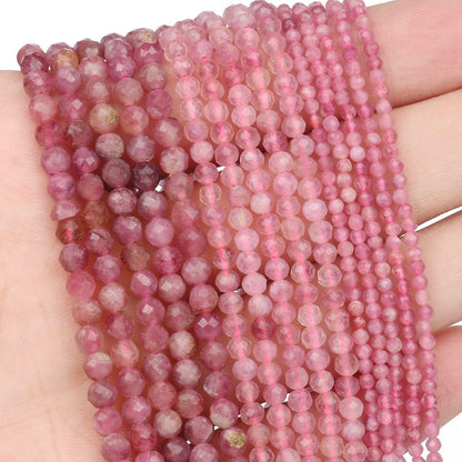 Song Xi 180pcs 2mm Natural Pink Tourmaline Gemstone Beads Faceted Round Loose Stone Beads for Jewelry Making (1 Strand)