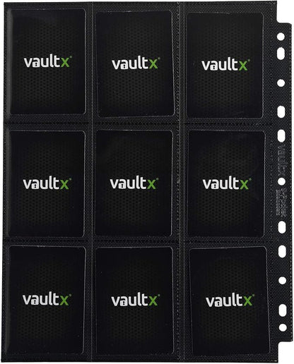 Vault X 9 Pocket Sideloading Pages for 3 Ring Binder (50 Pack) 900 Cards, Double-Sided A4, Storage for Trading Cards (Black)