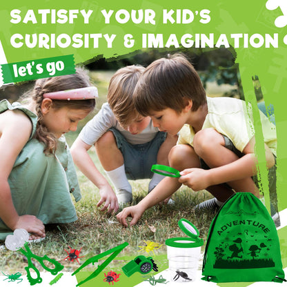 GINMIC Kids Explorer Kit & Bug Catching Kit, 16 Pcs Outdoor Exploration Safari Kit for Kids Camping with Binoculars, Adventure, Hunting, Hiking, Educational Toy Gift for 3-12 Years Old Boys Girls