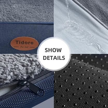 Tidore Orthopedic Dog Beds for Medium Dogs, Durable Egg Crate Foam Sofa Dog Bed wit Washable Removable Cover,Waterproof Lining,Pet Bed for Large Dogs (Navy Blue-Velvet, 39.4" L x 31.5" W x 7.4" Th)