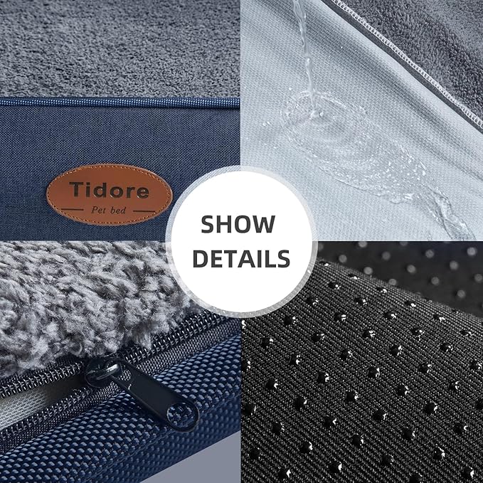 Tidore Orthopedic Dog Beds for Medium Dogs, Durable Egg Crate Foam Sofa Dog Bed wit Washable Removable Cover,Waterproof Lining,Pet Bed for Large Dogs (Navy Blue-Velvet, 31.5" L x 25.2" W x 7" Th)
