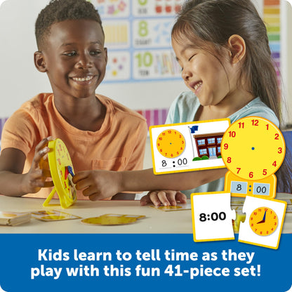 Learning Resources Time Activity Set - Kids Learning Clock, Classroom Clocks for Students, Telling Time Teaching Clock, Analog Clocks for Kids, Teaching Classroom Supplies