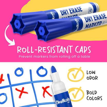 Chalkola Dry Erase Markers Fine Tip Bulk Pack of 60, Thin Point White Board Pens Dry Erase Pens - Non toxic, Low odor Whiteboard Markers for Kids, Teachers, Home, Office & Back to School Supplies