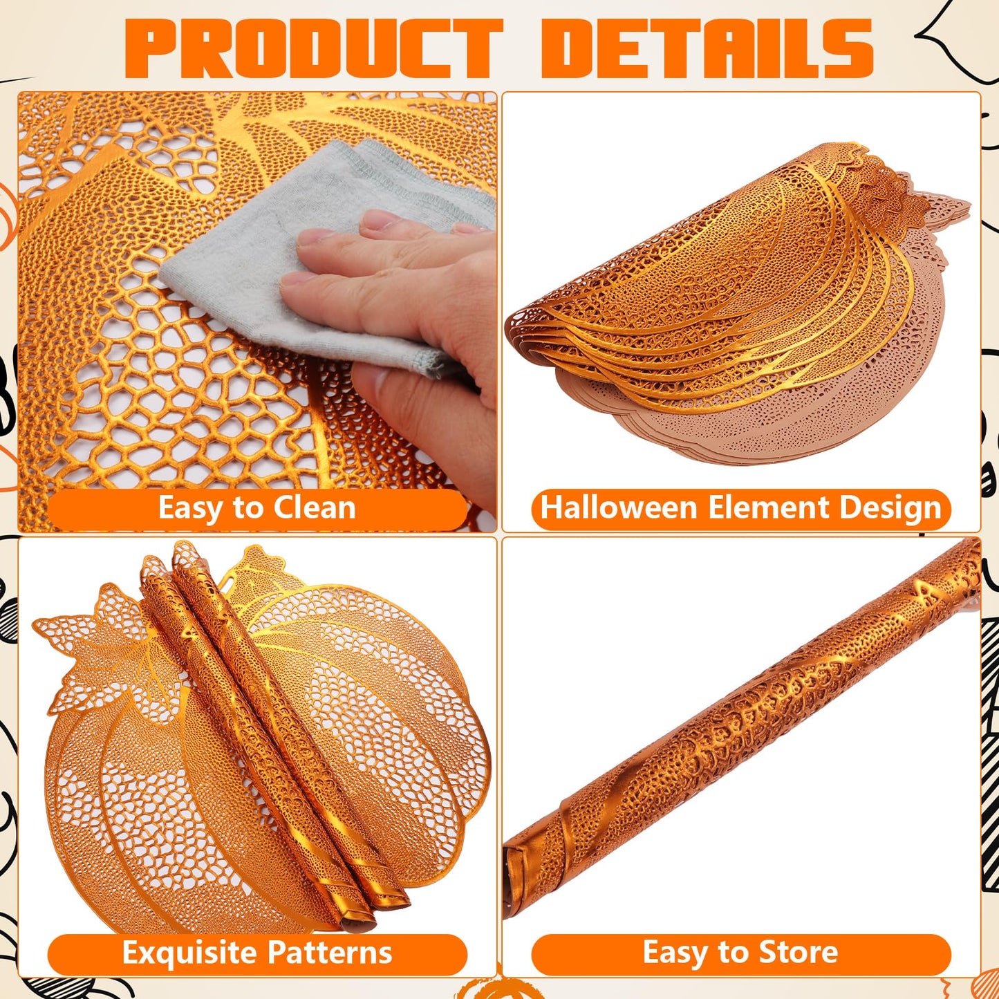 Fall Thanksgiving Pumpkin Placemats Set of 15 Autumn Harvest Table Mats Washable Vinyl Heat Resistant Non-Slip Round Placemat for Fall Halloween Thanksgiving Farmhouse Party Kitchen Table Decor