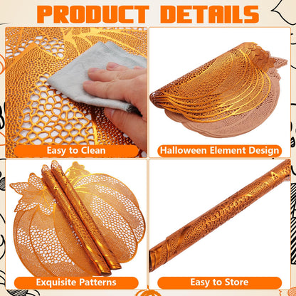 Fall Thanksgiving Pumpkin Placemats Set of 15 Autumn Harvest Table Mats Washable Vinyl Heat Resistant Non-Slip Round Placemat for Fall Halloween Thanksgiving Farmhouse Party Kitchen Table Decor