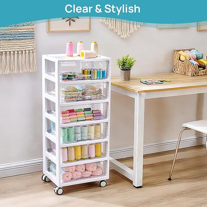 Vtopmart 6-Tier Rolling Cart with Deep Drawers, Clear Plastic Storage Organizer for Art & Craft Supplies, Toy, Office, Classroom, Bedroom, Bathroom