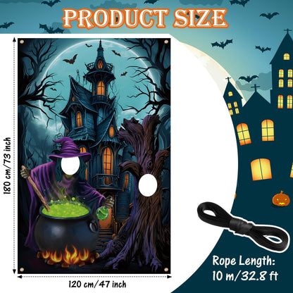 Lunmon 6 x 4 ft Halloween Photography Backdrop Horror Night Background Large Photo Door Banner Scary Witch Backdrops for Halloween Party Photo Props with Head Cutout Party Decoration Supplies