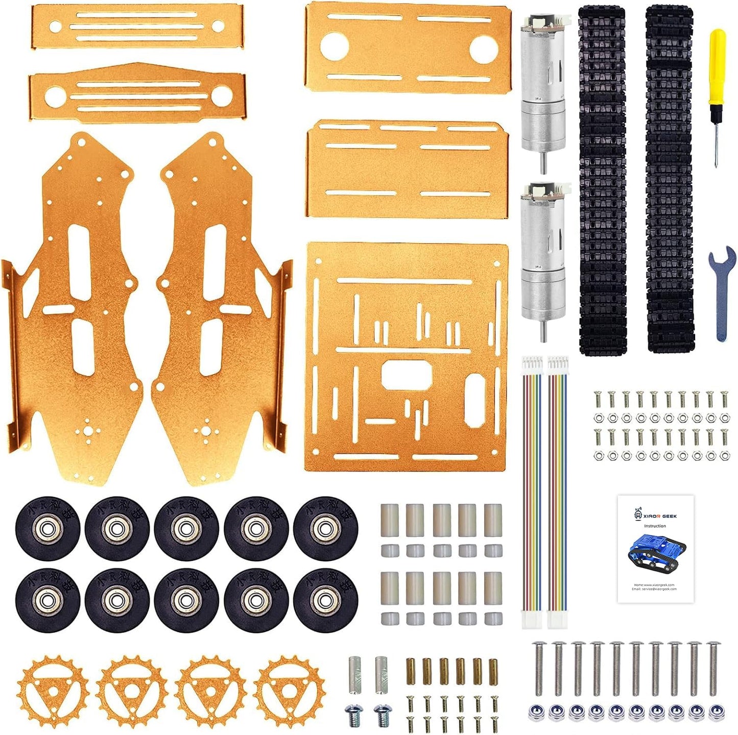 XiaoR GEEK Smart Robot Car Chassis Kit Full Metal Big Tank Chassis with 2WD Motors for Arduino Raspberry Pi Jetson Python DIY Smart Car Learning Kit (Gold 1, with Encoder Motor)