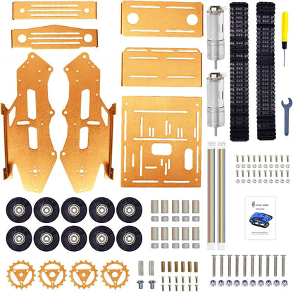 XiaoR GEEK Smart Robot Car Chassis Kit Full Metal Big Tank Chassis with 2WD Motors for Arduino Raspberry Pi Jetson Python DIY Smart Car Learning Kit (Gold 1, with Encoder Motor)