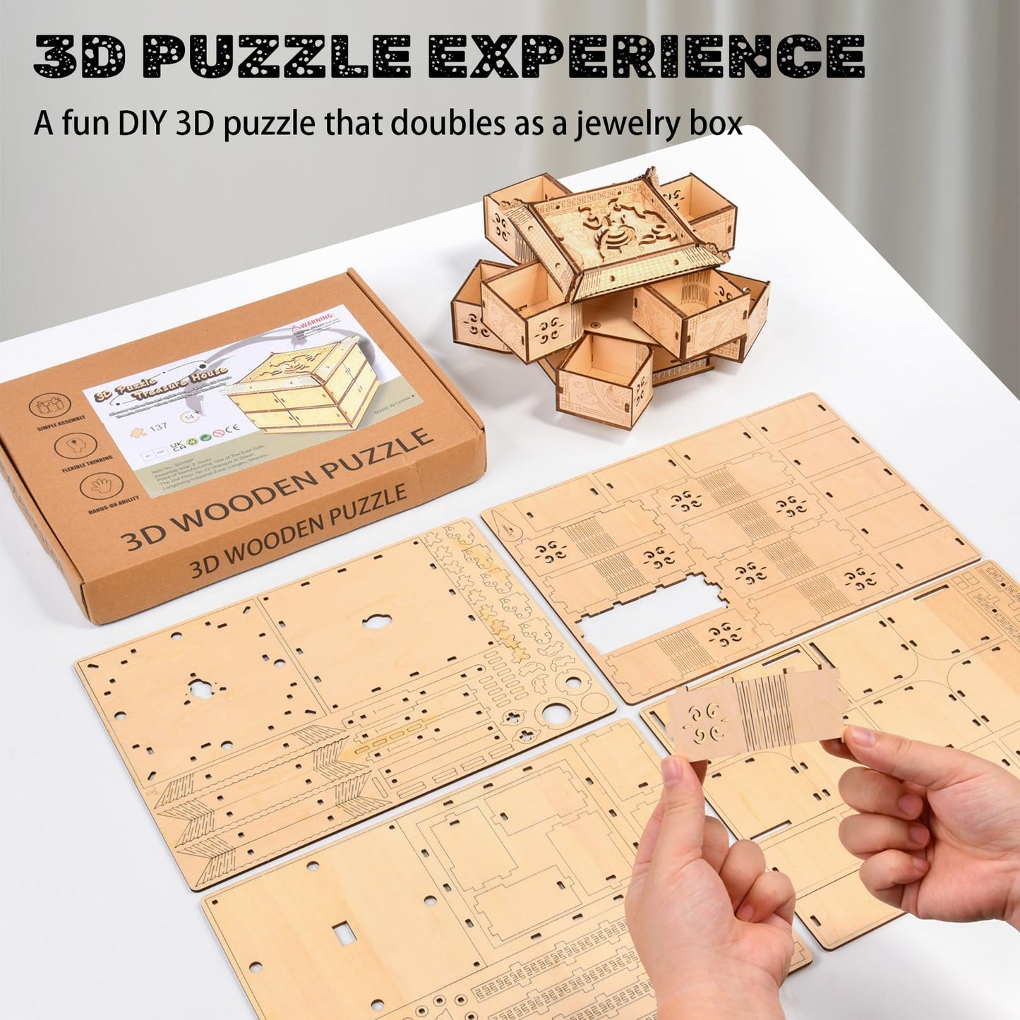 3D Wooden Puzzles for Adults - Mechanical Dragon Treasure Chest Model Kit, DIY Engineering Project, Unique Gift for Women, Collectible Art and Home Display