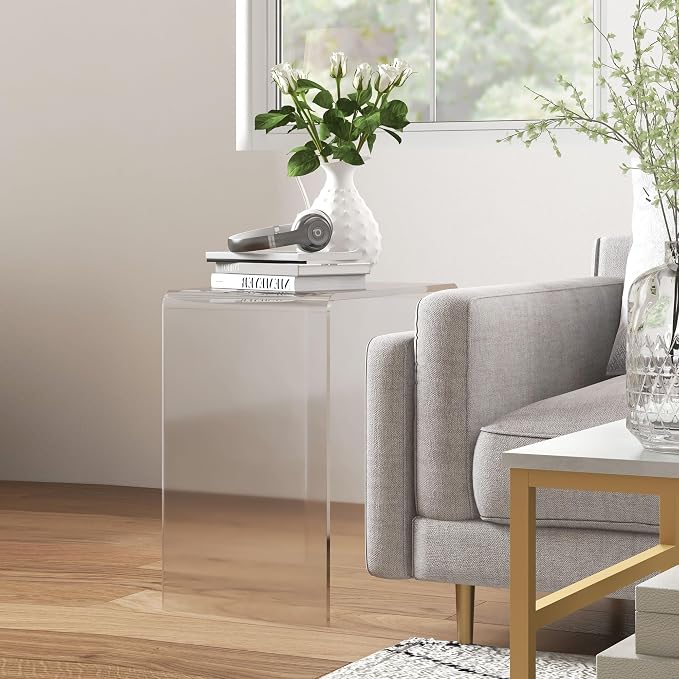 HOMCOM 21" Long Rectangle All Acrylic 12mm Thick Waterfall Coffee Table, Clear