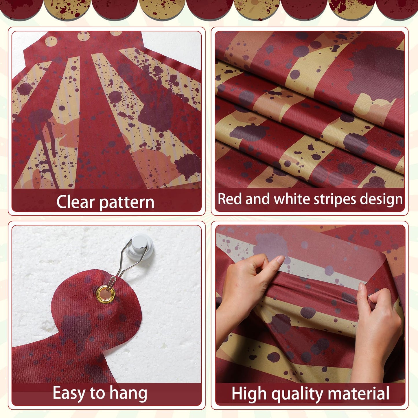 Fanfanwin 4 Pcs Carnival Circus Tent Decorations Carnival Entryway Door Party Decor Awning Hanging Banner Aisle Runners Supply for Circus Theme Birthday Celebration(Blood)