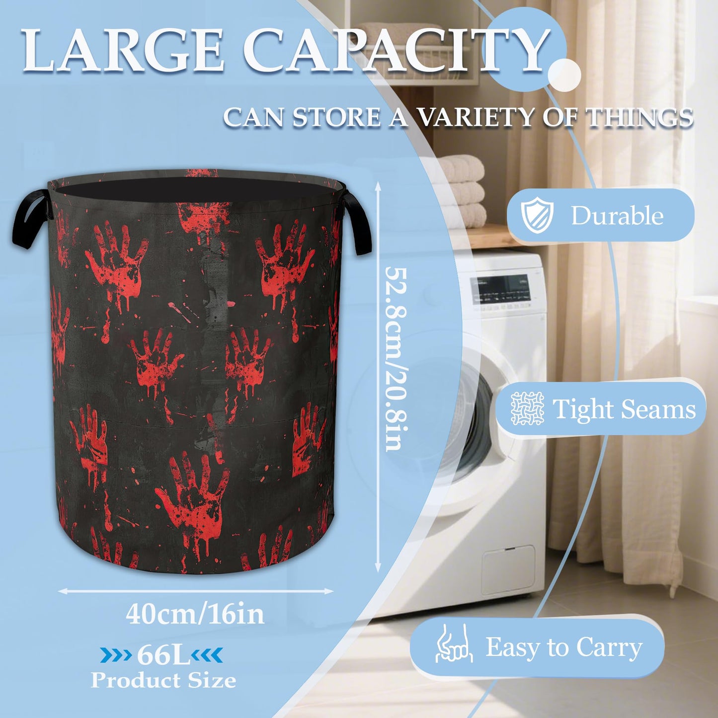 Halloween Blood Spatter Hand Laundry Basket Collapsible Laundry Hamper, Oxford Cloth Storage Bin for Room/Bathroom/Bedroom/Dormitories 16" X 20.8"